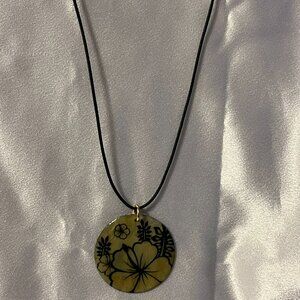 Genuine Abalone (Mother of Pearl) with Black Flower accents w/leather cord